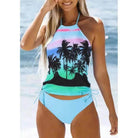 Women's Bathing Suit Drawstring Side Halter Neck Tankini - VacationGrabs