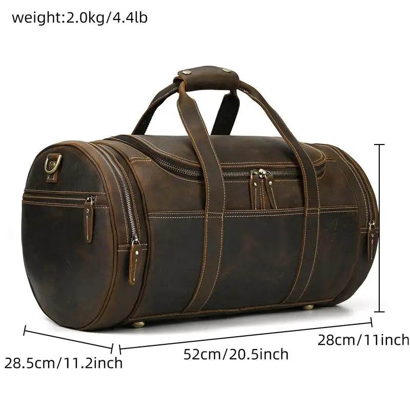 Large Travel Bag Genuine Leather Vintage Luggage Weekender Bags - VacationGrabs