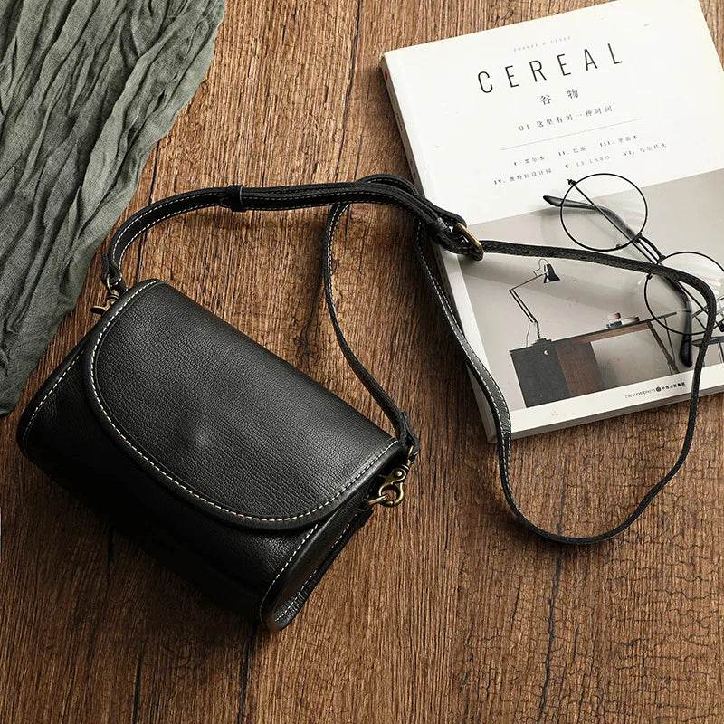 Cowhide Leather Vintage Crossbody Bag for Women Small Sling Bag - VacationGrabs