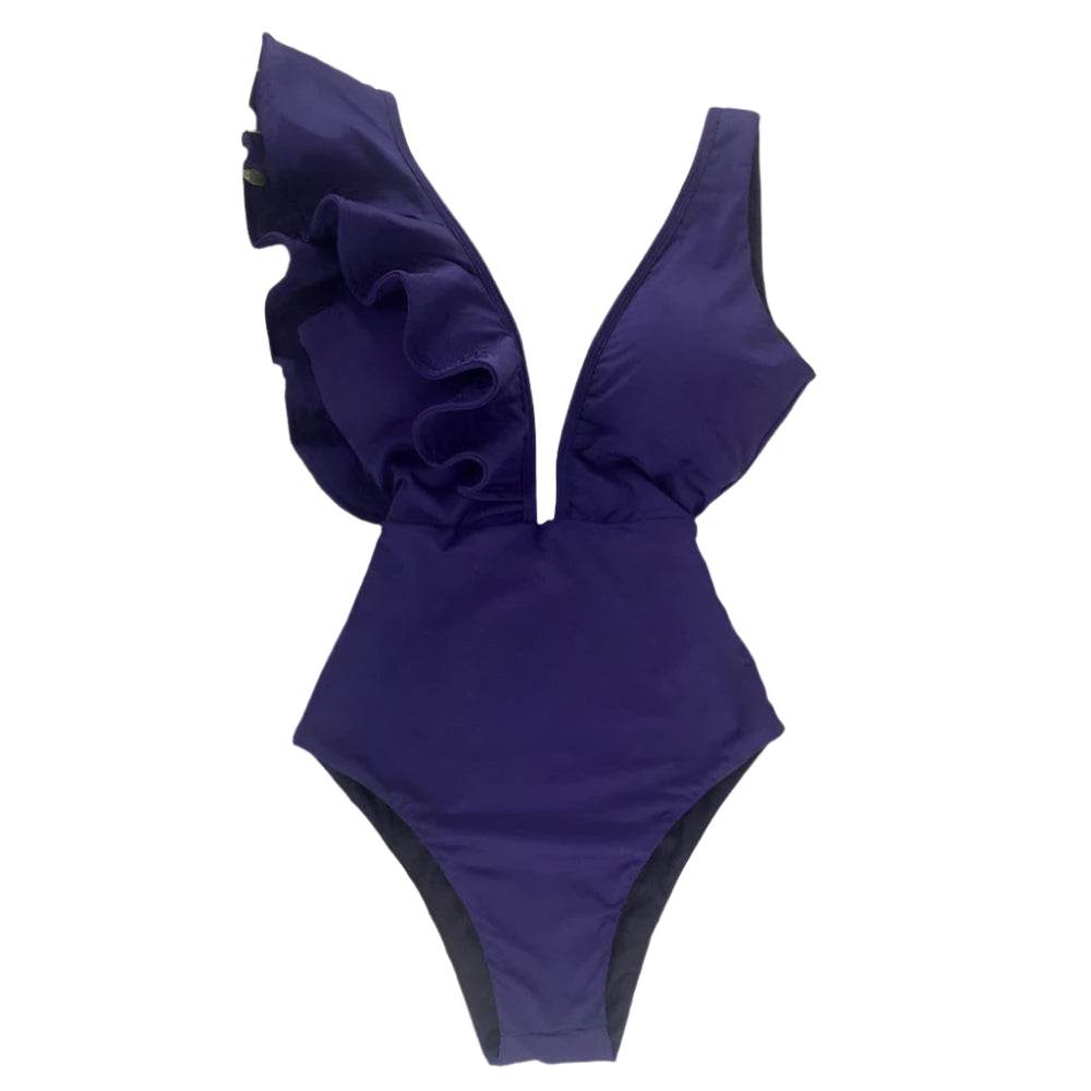 Women's Ruffle Sleeve Deep-V Bathing Suit - VacationGrabs