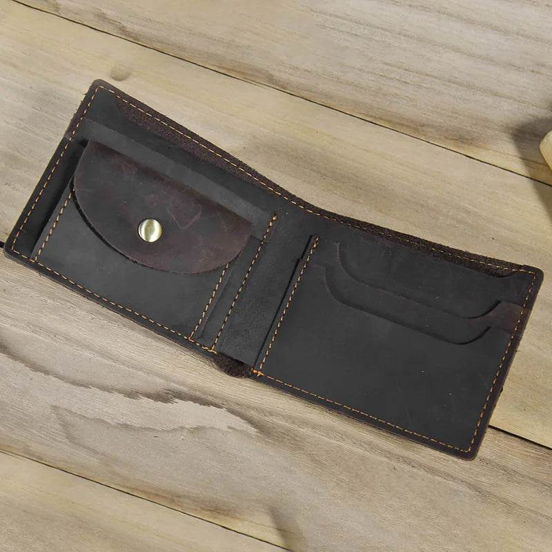 Men’s Genuine Leather Crazy Horse Short Wallet Vintage Card Holder - VacationGrabs