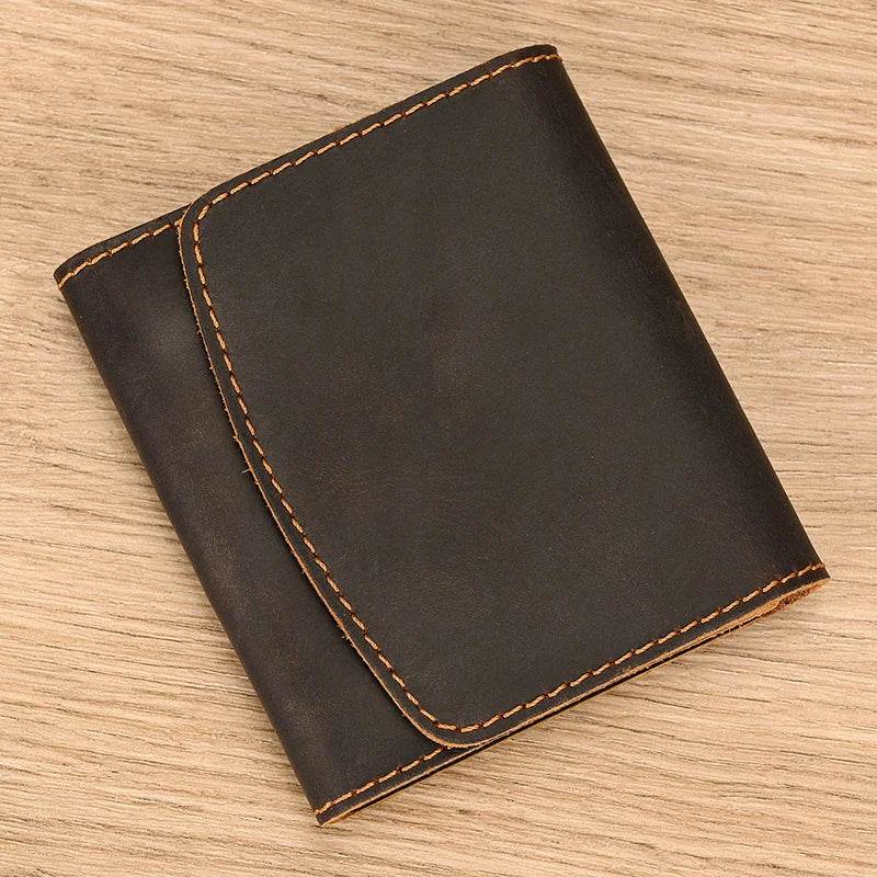Vintage Crazy Horse Leather Coin Purse Short Wallet Mini Retro Fashion - VacationGrabs