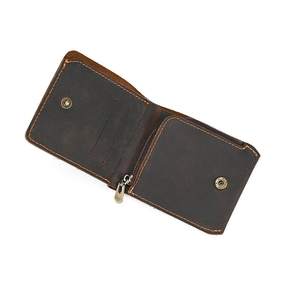 Retro Leather Wallet Genuine Cowhide Short Coin Purse Bifold Wallet for Men - VacationGrabs