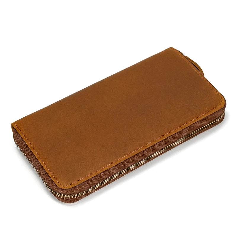 Vintage Leather Long Wallet for Men & Women with Single Zipper - VacationGrabs