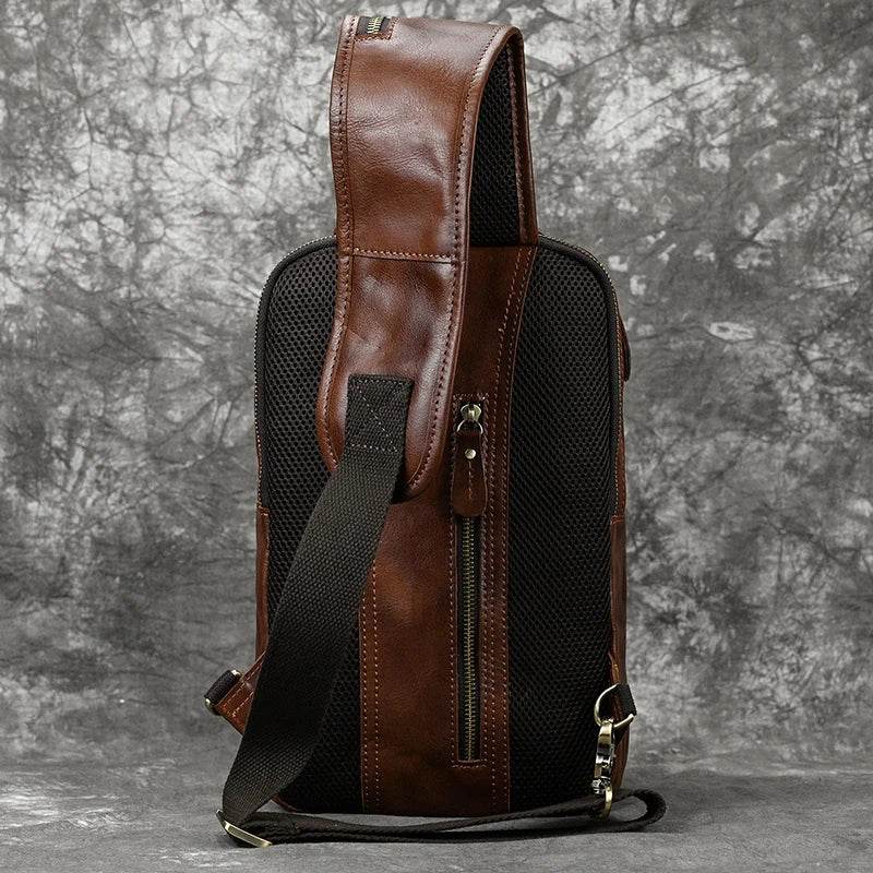 Natural Cowskin Leather Chest Pack Men Crossbody Sling Bag Large - VacationGrabs