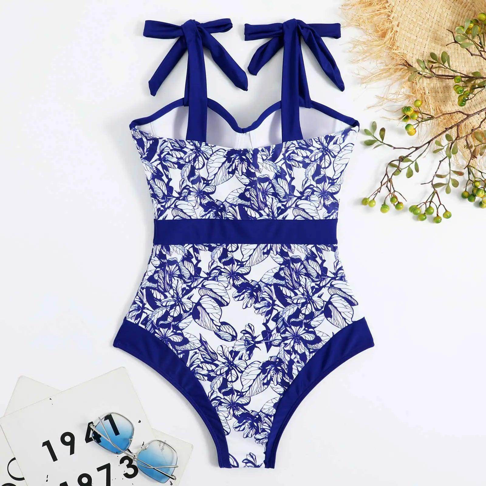 Tie-Shoulder Swimwear One-Piece and Wrap - VacationGrabs