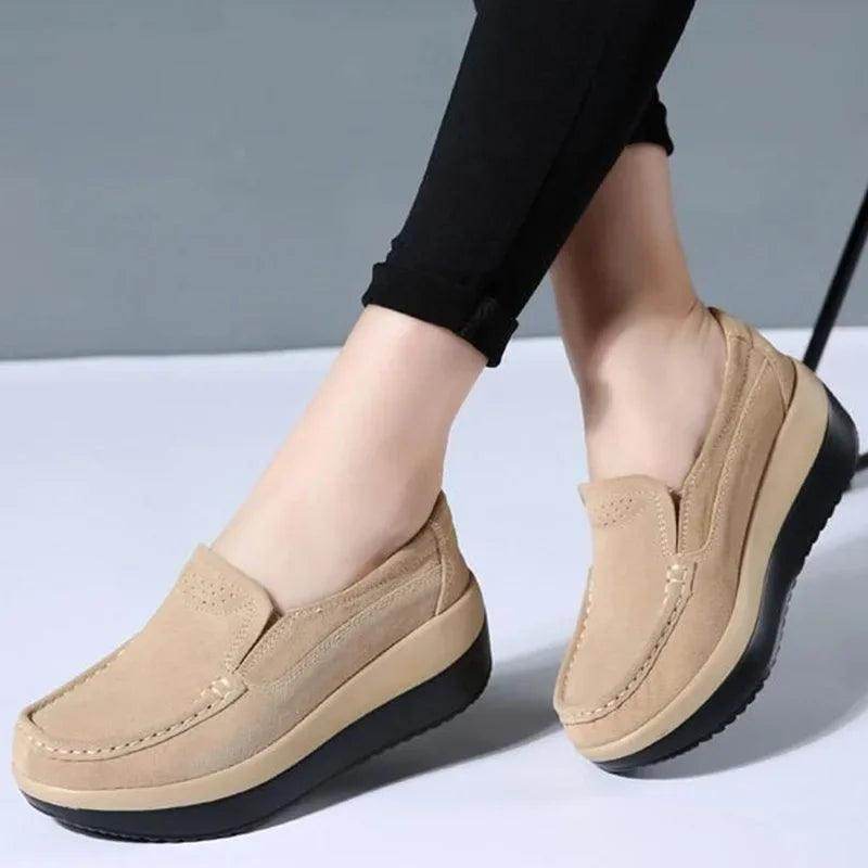 Platform Flat Loafers Suede Leather Moccasins - VacationGrabs