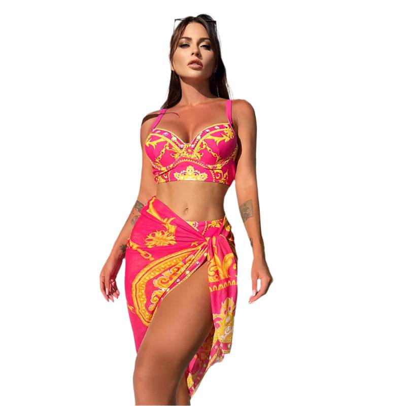 Retro One Piece Swimsuit Skirt Swimwear - VacationGrabs