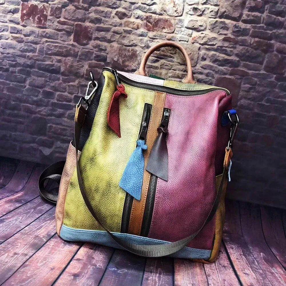Oversized Women Vintage Leather Backpack Travel Casual - VacationGrabs