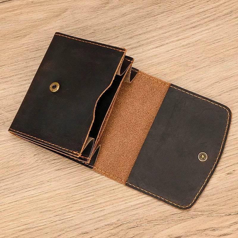 Vintage Crazy Horse Leather Coin Purse Short Wallet Mini Retro Fashion - VacationGrabs