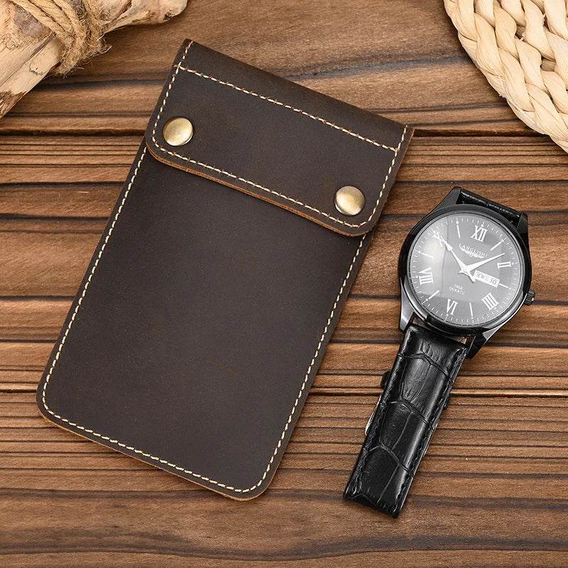 Retro Crazy Horse Leather Watch Storage Bag for Men Male Watch Case - VacationGrabs