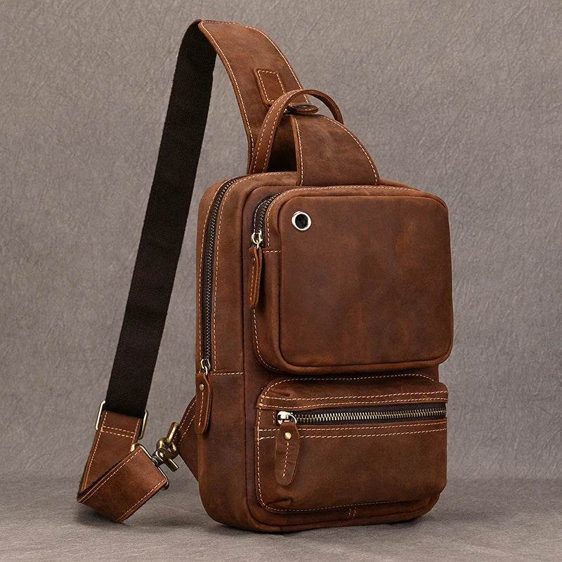 Genuine Leather Chest Bag Large Capacity Crossbody Bag Men - VacationGrabs