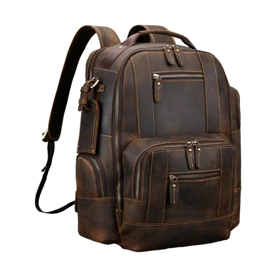 Vintage Men's Crazy Horse Leather Backpack Travel Rucksack Bag - VacationGrabs