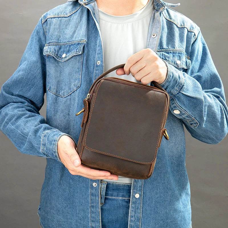 Vintage Leather Crossbody Bag Men Small Shoulder Sling Bag - VacationGrabs