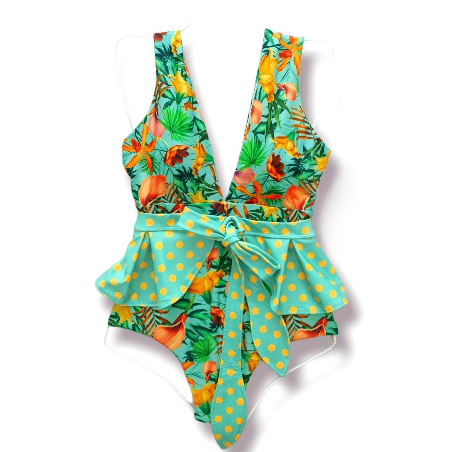 Women's Ruffle Sleeve Deep-V Bathing Suit - VacationGrabs
