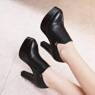 Black Block Heels Platform Pumps Women's Trouser Heels - VacationGrabs