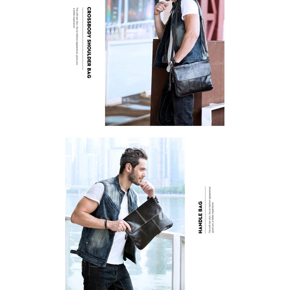 Men's Leather Crossbody Bag Casual Waterproof Sling Oil Wax - VacationGrabs