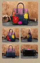 Handmade Floral Embossed Leather Handbag Tote Bag Luxury - VacationGrabs