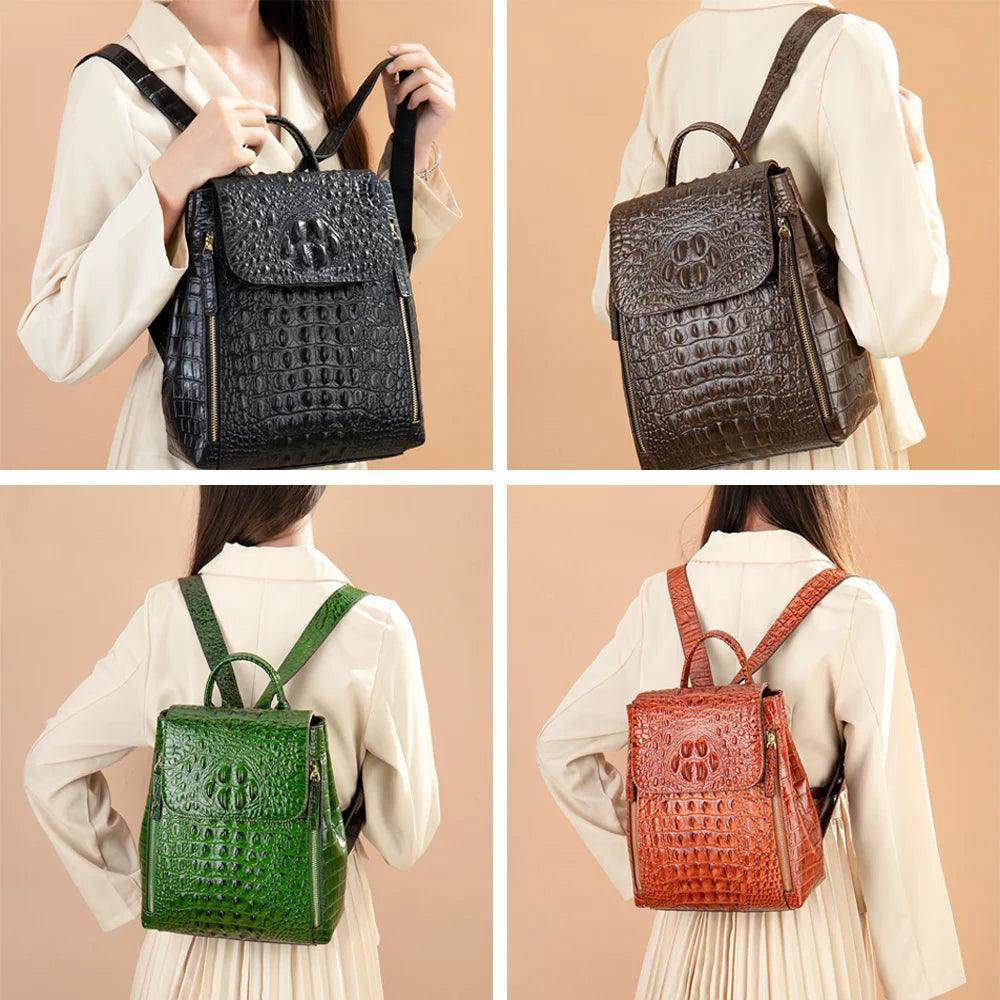 Textured Crocodile Pattern Leather Daypacks for Women 5 - VacationGrabs