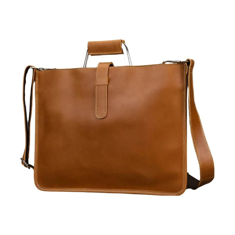 Vintage Style Men's Leather Briefcase Slim Working Tote Designer Bag - VacationGrabs