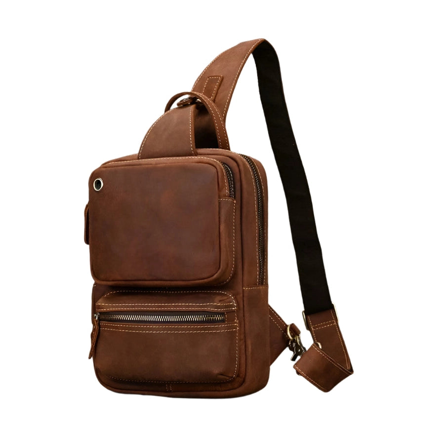 Genuine Leather Chest Bag Large Capacity Crossbody Bag Men - VacationGrabs