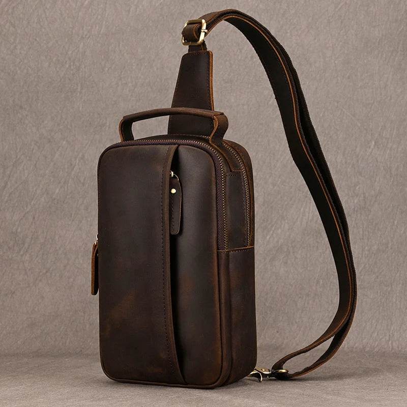 Summer Outdoor Leather Sling Chest Bag for Men - VacationGrabs