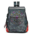 Retro Embossed Floral Backpack For Women Genuine Leather - VacationGrabs