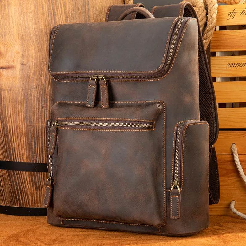 Men's Genuine Leather Travel Laptop Backpack Designer Bag - VacationGrabs