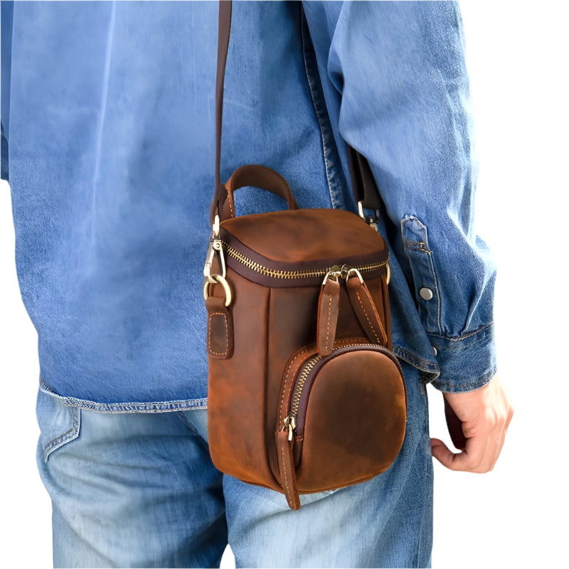 Unique Style Leather Shoulder Crossbody Bag Men's Vintage Phone Pouch - VacationGrabs