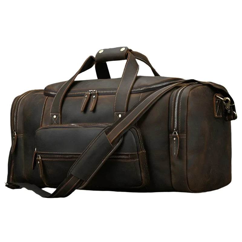 Big Capacity Leather Baggage Bag for Men Travel Weekender - VacationGrabs