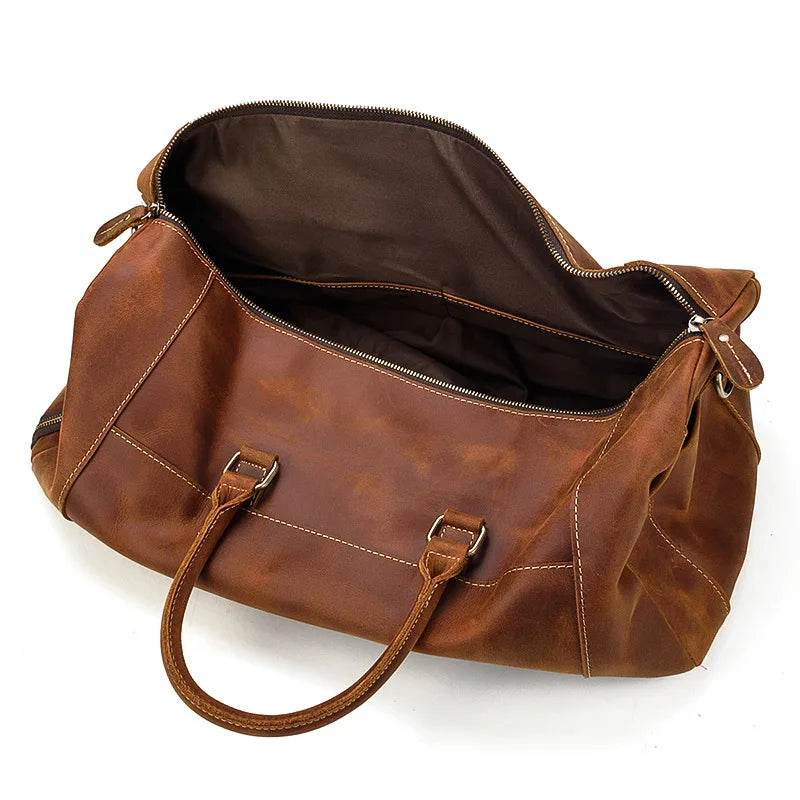 Mens Leather Shoulder Duffel Bag, Shoe Compartment, Removable Strap - VacationGrabs