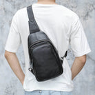 Summer Men Chest Bag Genuine Leather Crossbody Black Coffee Sling - VacationGrabs