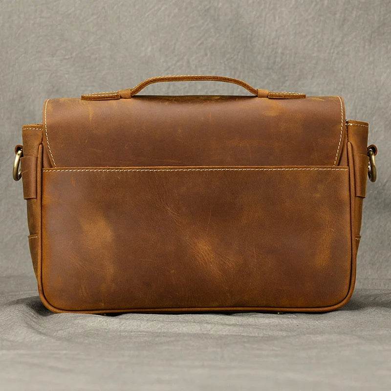 Vintage Crazy Horse Leather Messenger Bag for Men Crossbody Bag - VacationGrabs