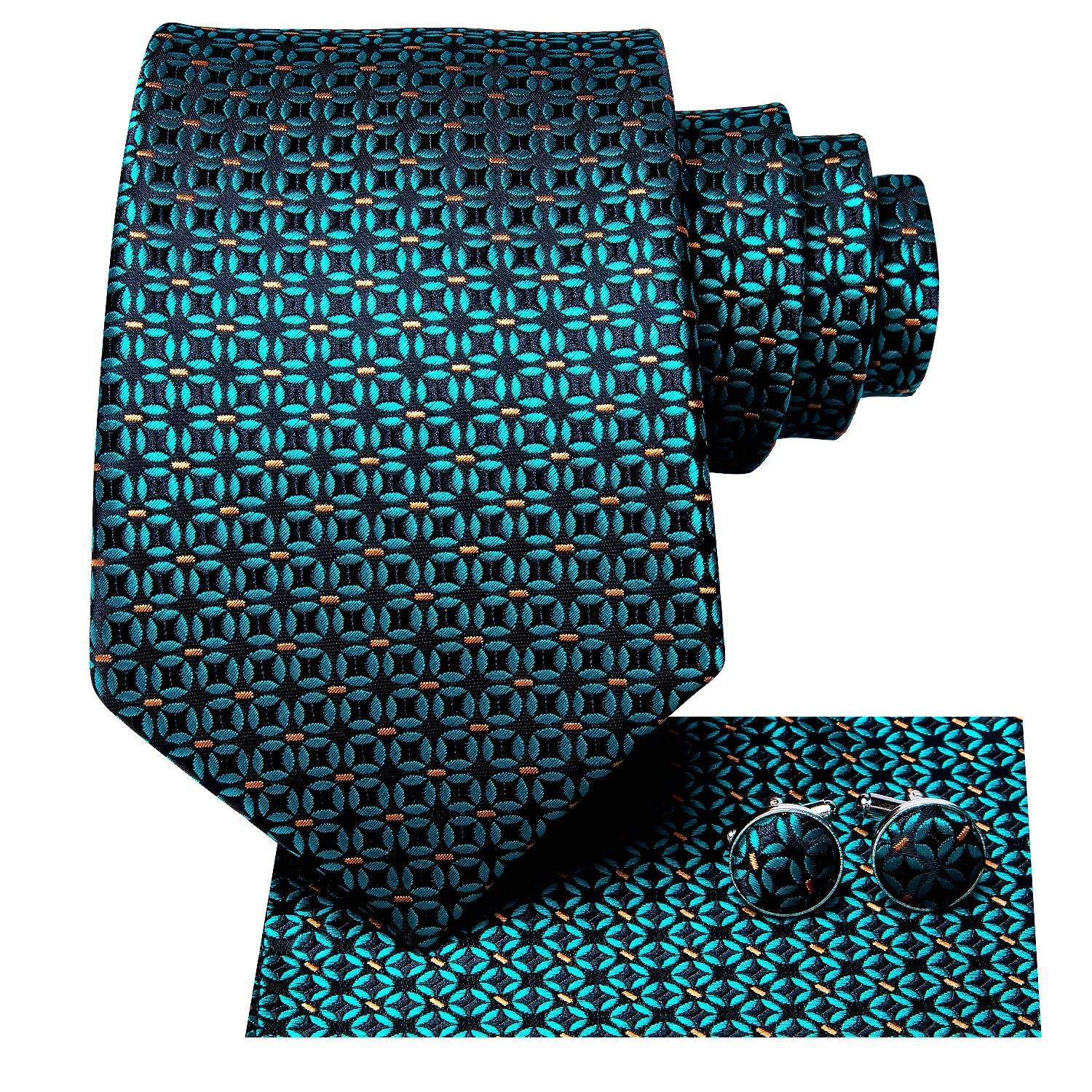 Teal Blue Dot Stripe Silk Tie Set for Men - VacationGrabs