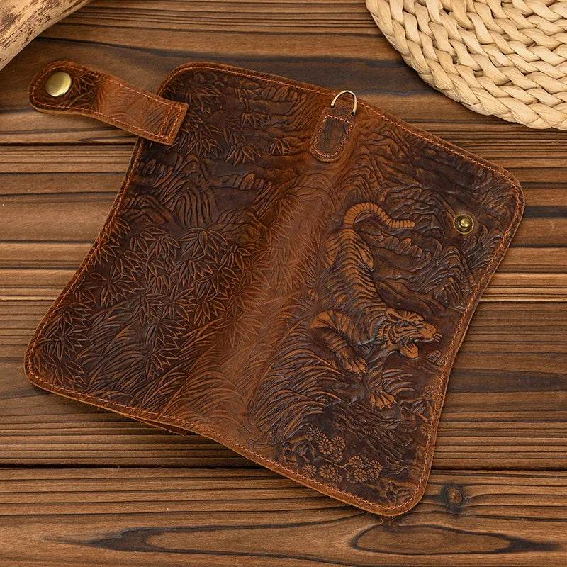 Luxury Designer Men’s Leather Wallet with 3D Tiger Dragon Embossing - VacationGrabs