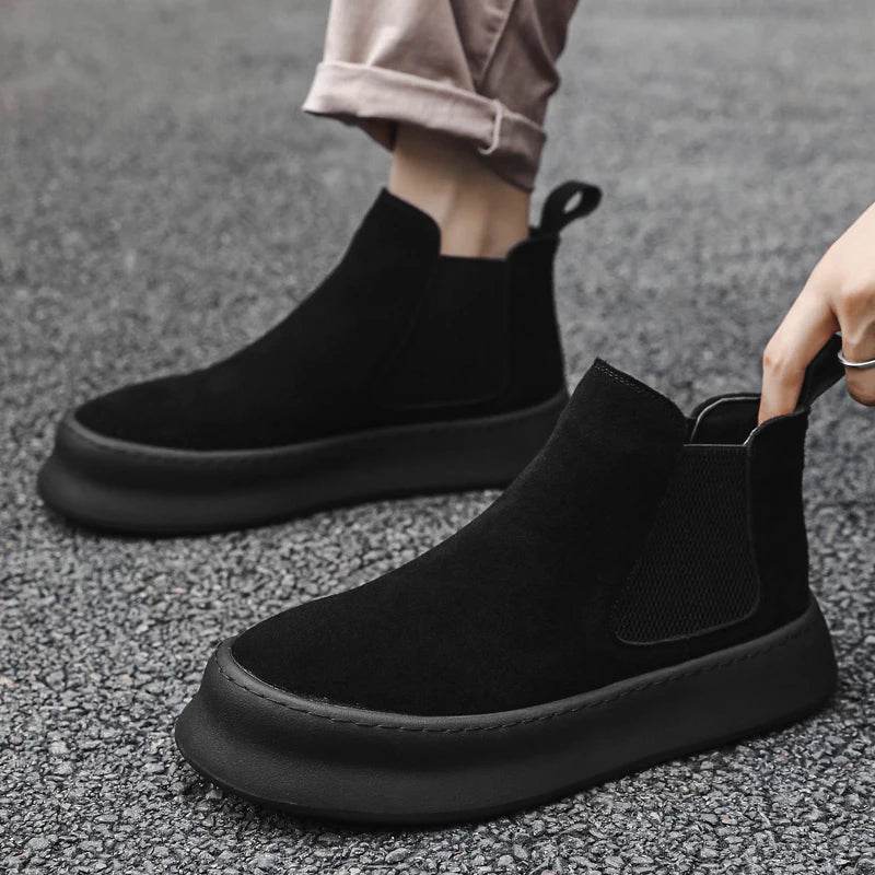 Men’s Genuine Leather Mid Top Boots British Style Chelsea - VacationGrabs