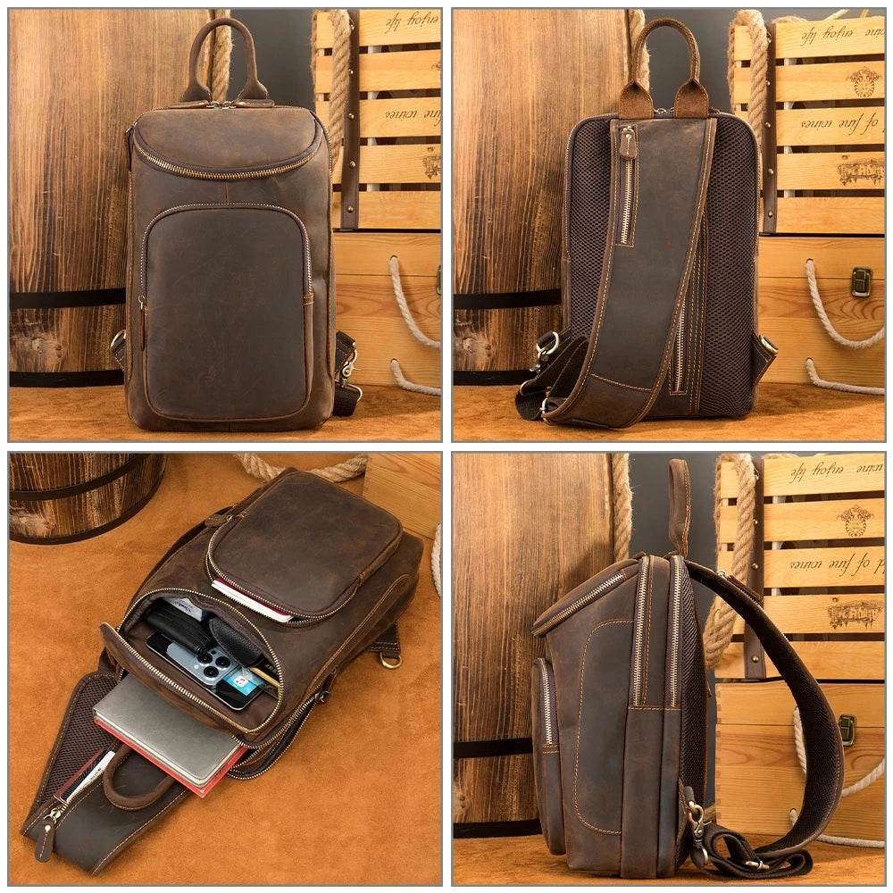 Leather Waist Bag Vintage Chest Pack Sling Bag for Men - VacationGrabs