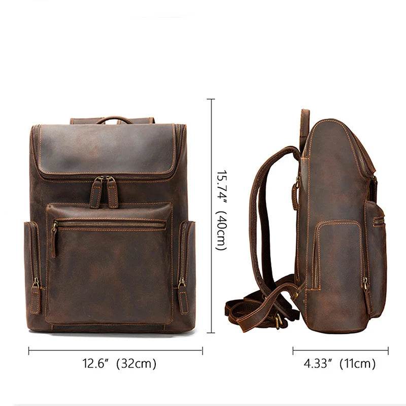 Men's Genuine Leather Travel Laptop Backpack Designer Bag - VacationGrabs