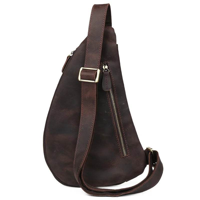Genuine Leather Chest Bag Crazy Horse Vintage Crossbody Sling - VacationGrabs