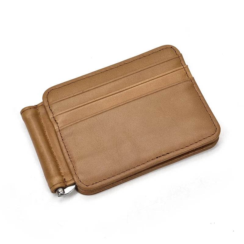 Small Men's Leather Clip Wallet with Coin Pocket & Card Slot Cash Holder - VacationGrabs