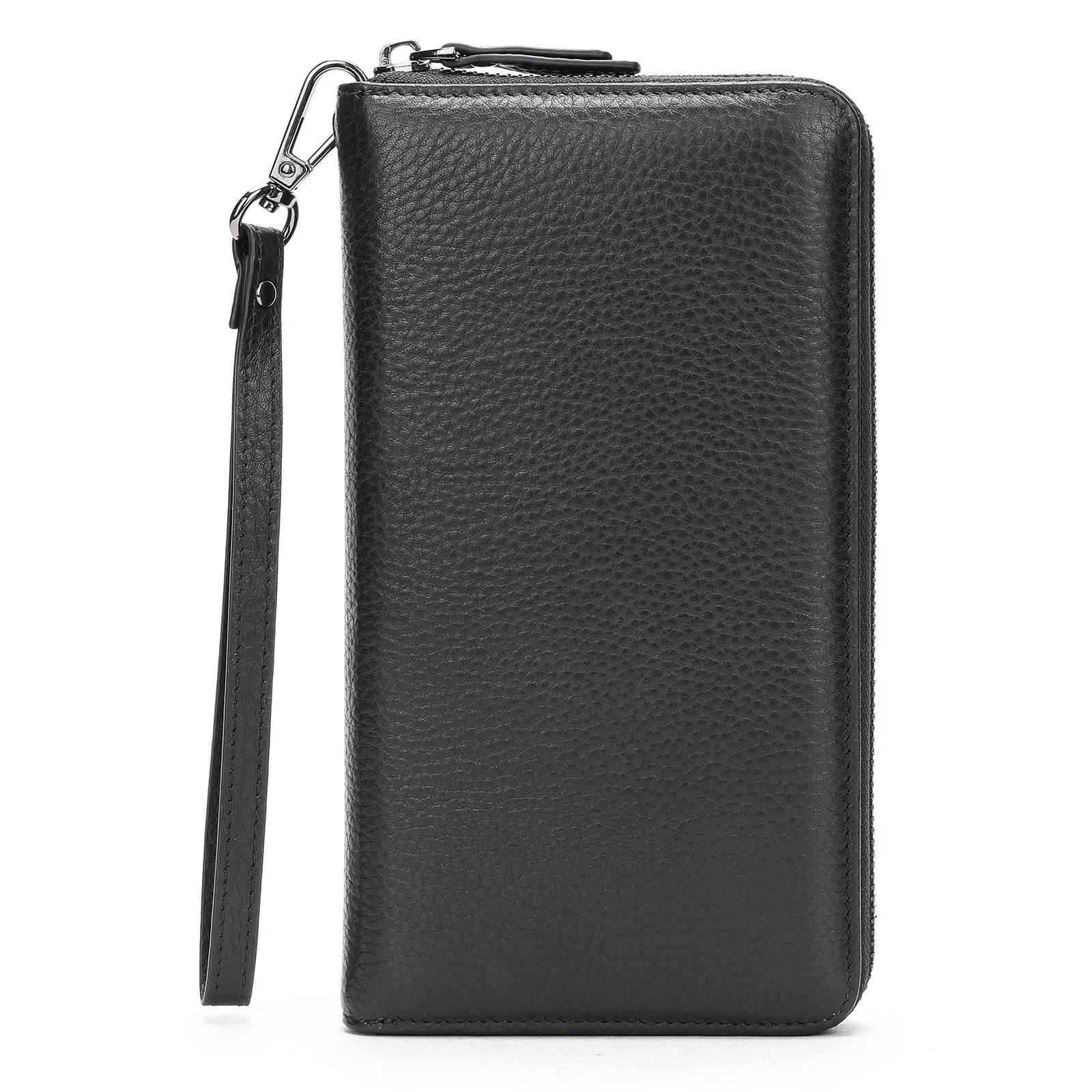 Men's First Layer Cowhide Clutch Bag Leather Multi-Functional Long Purse - VacationGrabs