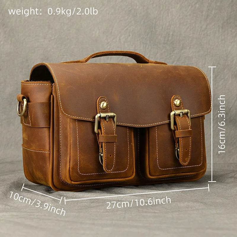 Crazy Horse Leather Camera Shoulder Bag – Vintage Crossbody - VacationGrabs