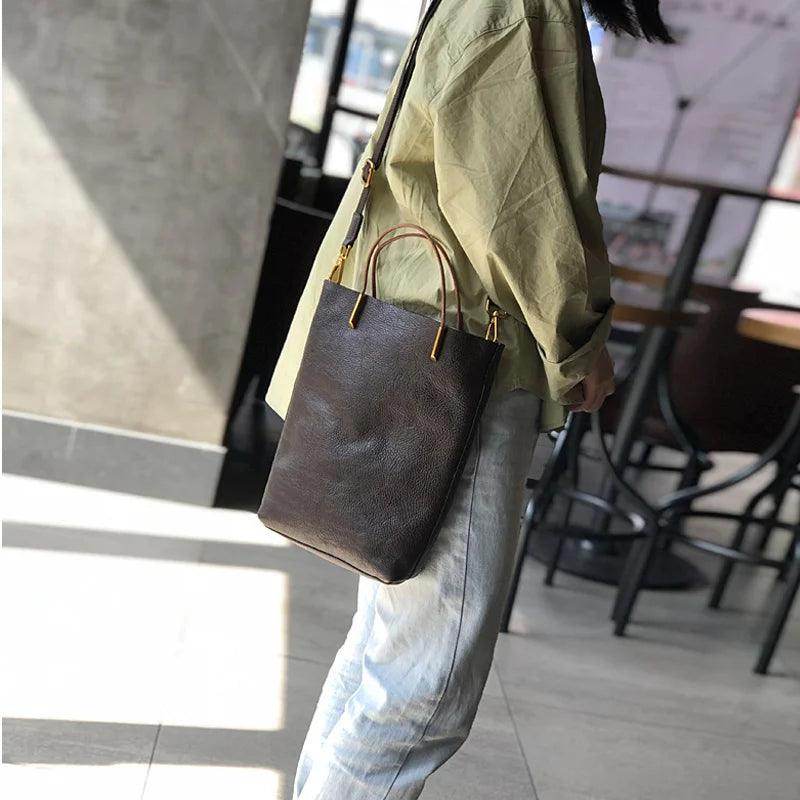 Women's Bucket Bag Natural Soft Genuine Leather - VacationGrabs