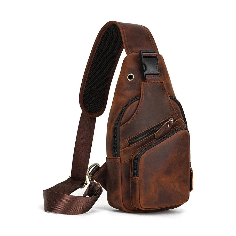 Large Capacity Leather Chest Bag Crossbody Sling Bag for Men - VacationGrabs