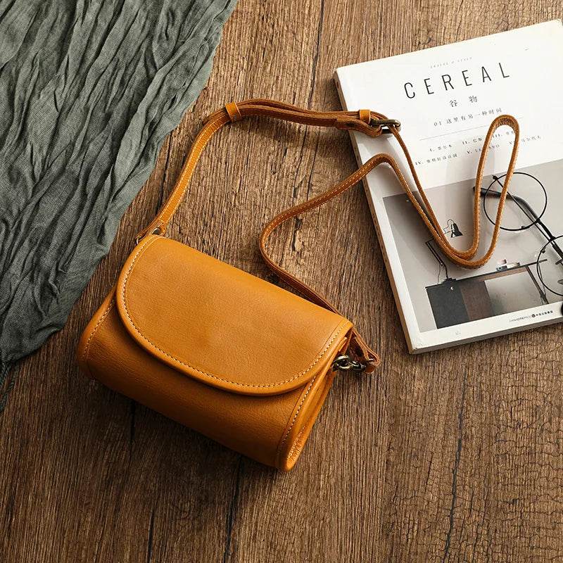 Cowhide Leather Vintage Crossbody Bag for Women Small Sling Bag - VacationGrabs