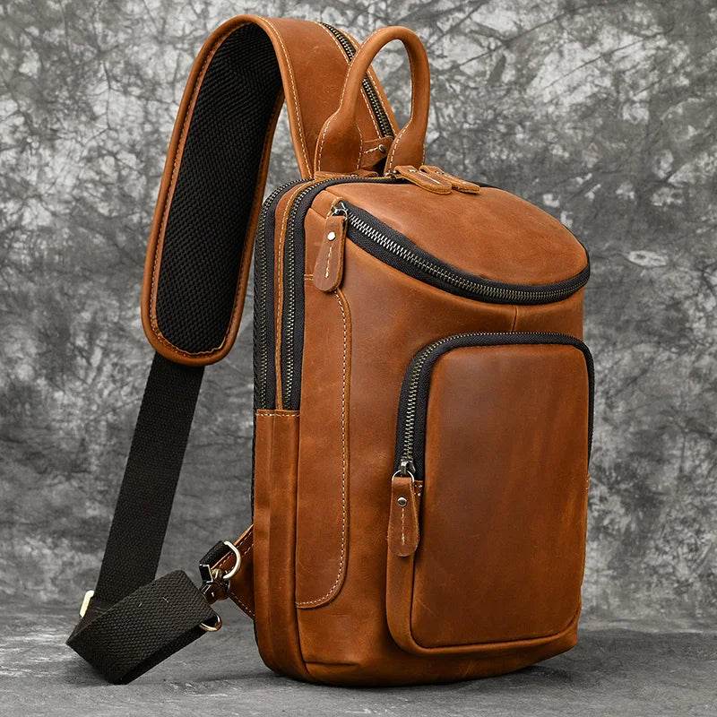Leather Waist Bag Vintage Chest Pack Sling Bag for Men - VacationGrabs