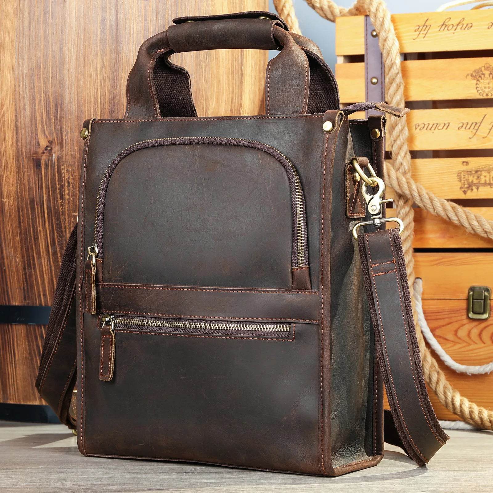 High-Quality Men’s Leather Shoulder Bag Crossbody Business Tote - VacationGrabs
