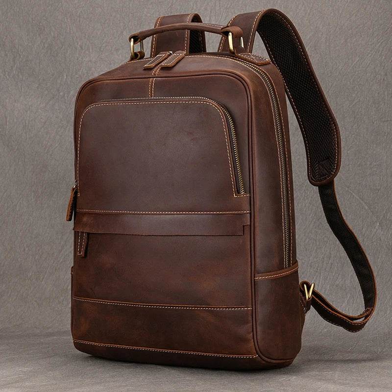 Vintage Men's Crazy Horse Leather Backpack Travel Rucksack Bag - VacationGrabs