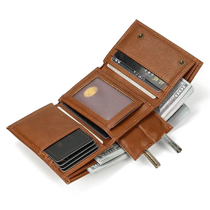 Men’s Short Clip Wallet Leather Slim Design with Coin Bag - VacationGrabs