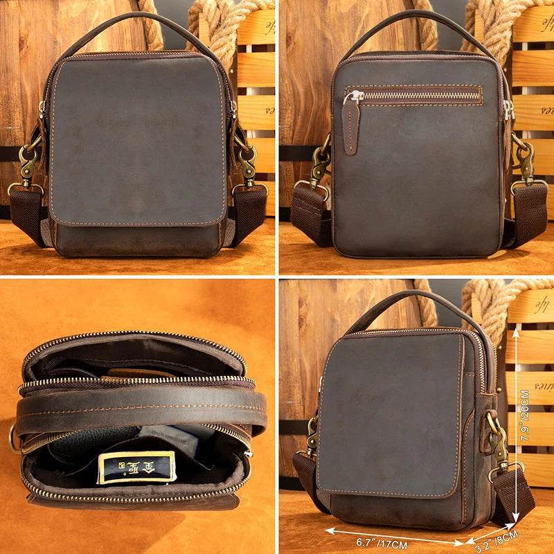 Vintage Leather Crossbody Bag Men Small Shoulder Sling Bag - VacationGrabs